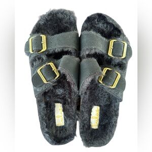 Lulus Women’s Faux Fur Two-Band Slide Slippers, Size 9